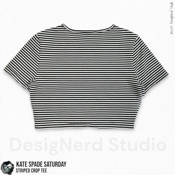 VINTAGE KATE SPADE SATURDAY CROPPED CREWNECK T SHIRT IN BLACK AND WHITE STRIPE - Picture 2 of 11